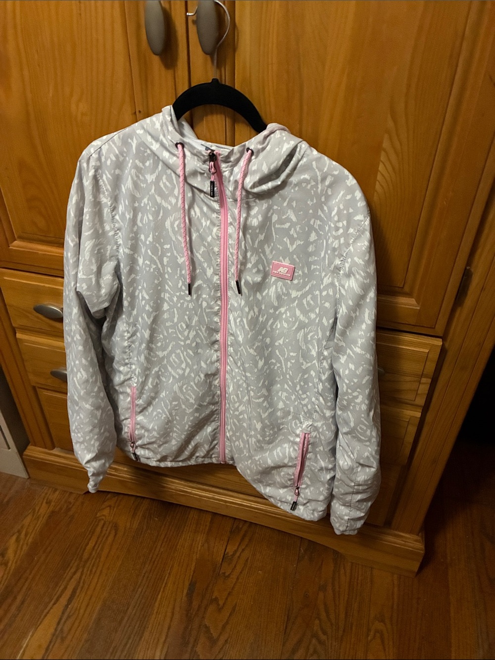 New Balance Gray & Pink Hooded Lightweight Windbreaker